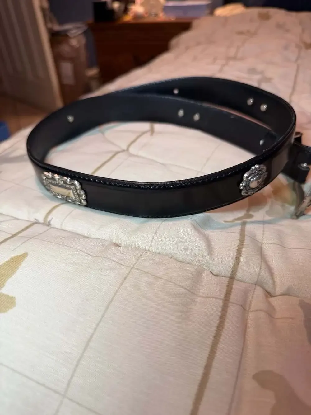 Fossil Vintage Western-Style Black Leather Concho Belt